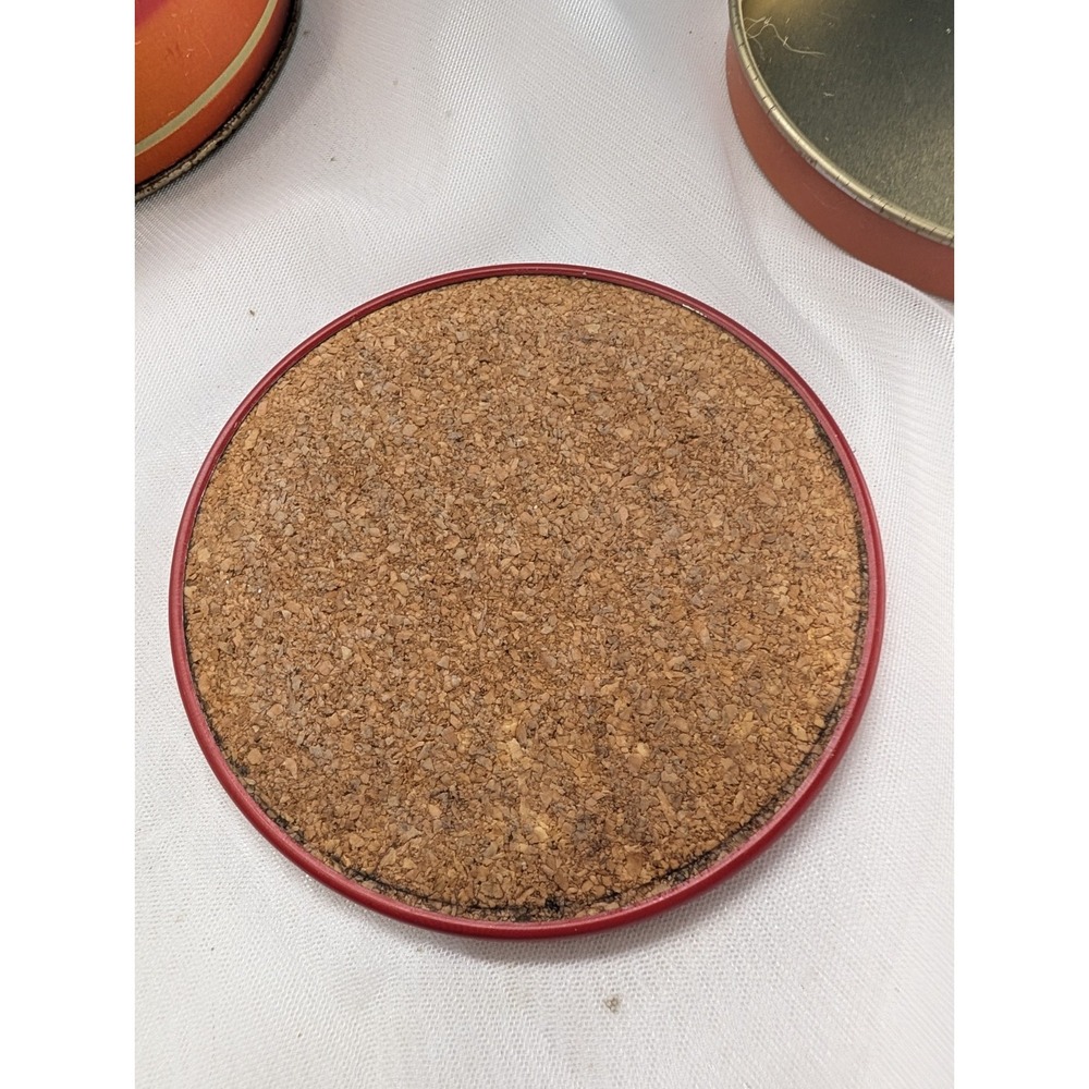 Vintage Round Metal & Cork-Backed Coaster Set, 6pc Portrait Design w/ Tin - Picture 11 of 11